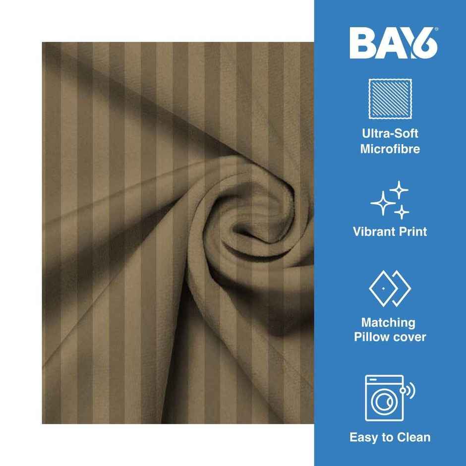 BAY6 Double Microfibre Solid Stripe Bedsheet | With 2 Pillow Covers | Beige | 87 x 94 in