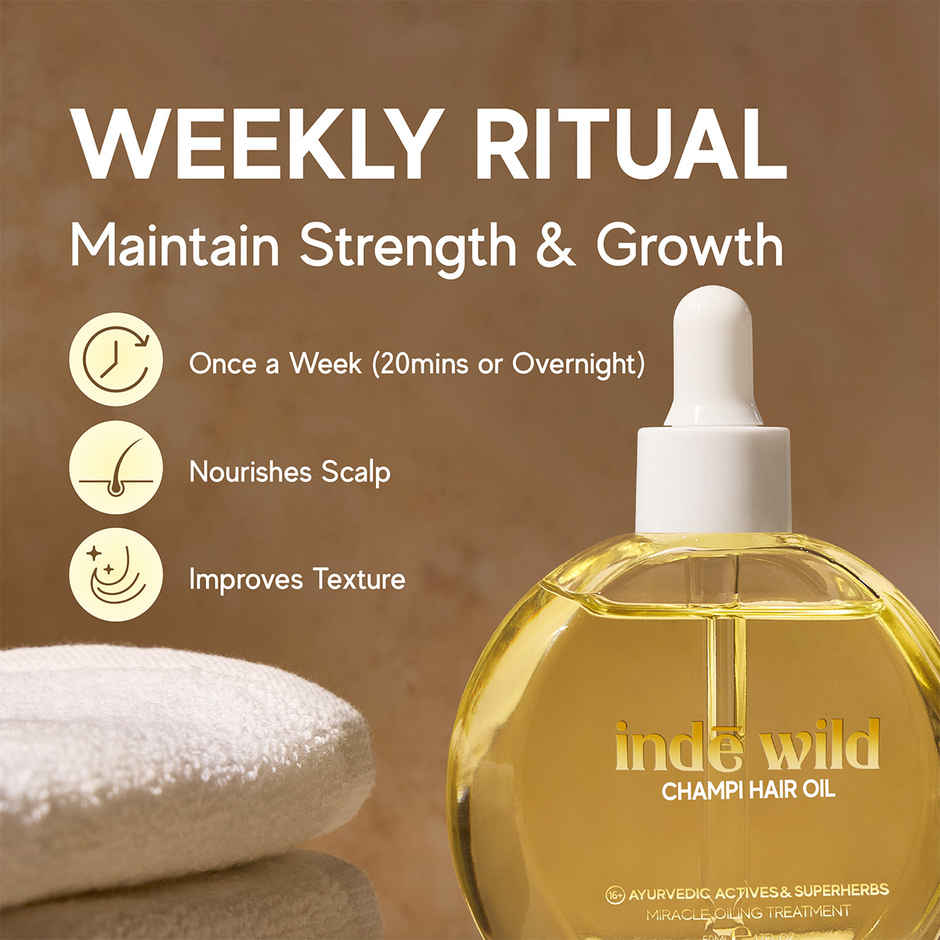 inde wild Champi Hair Oil With Bhringraj, Brahmi & Amla For Regrowth, Hairfall & Dandruff Control