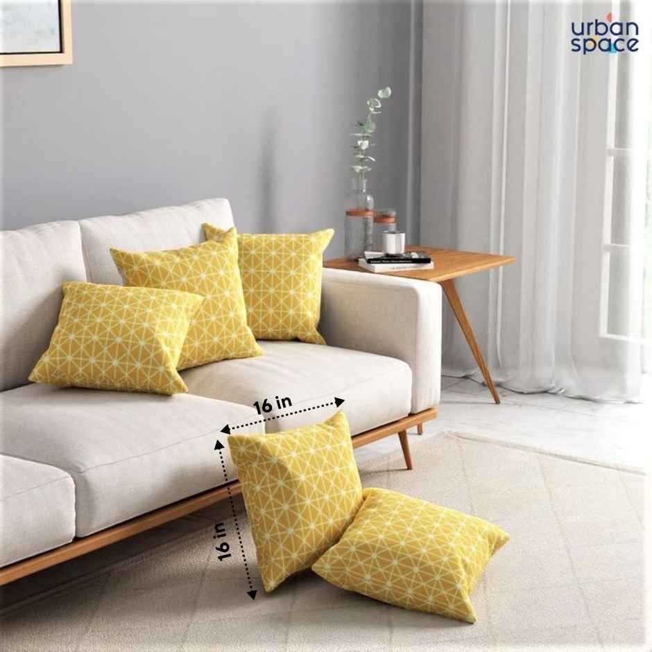 Urban Space Cotton Cushion Covers Set, Made of Cotton 16 inch x 16 inch, Yellow Star
