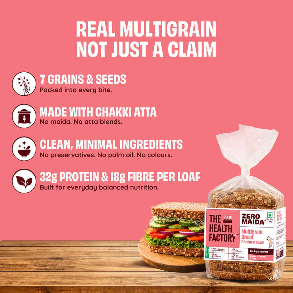 The Health Factory Multigrain Bread | Zero Maida | 7 Grains & Seeds | Whole Wheat Bread