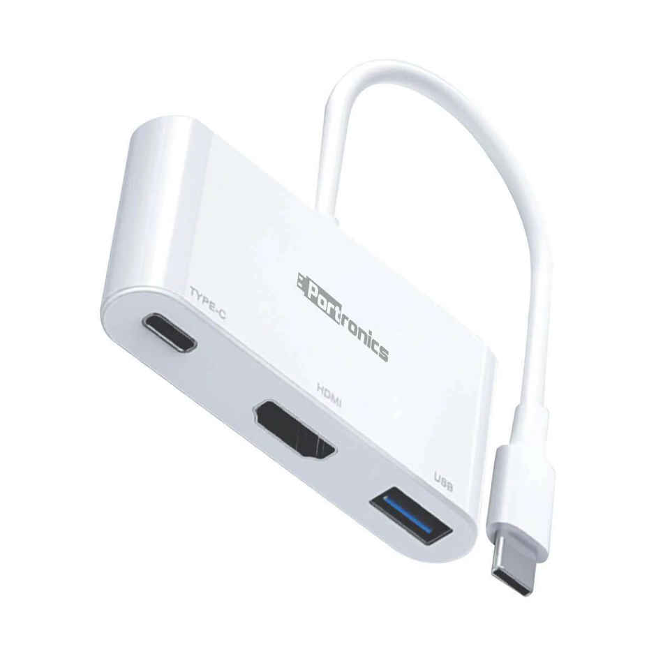 Portronics C-Konnect 3-In-1 USB Type C Adapter - White | Type-C + USB + HDMI