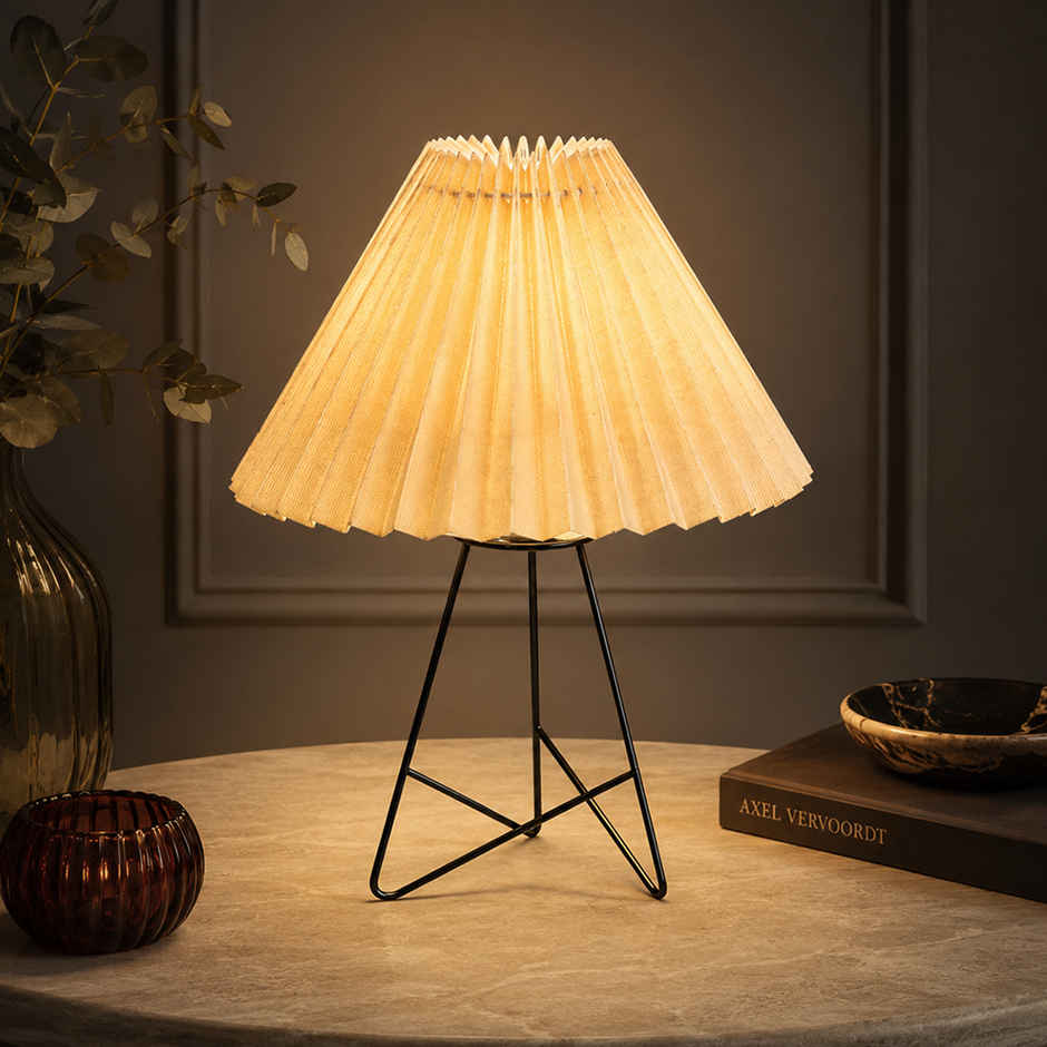 Homesake Retro Matte Black Metal Table Lamp | Bedside Gift | Home & Living Room | Khadi Pleated