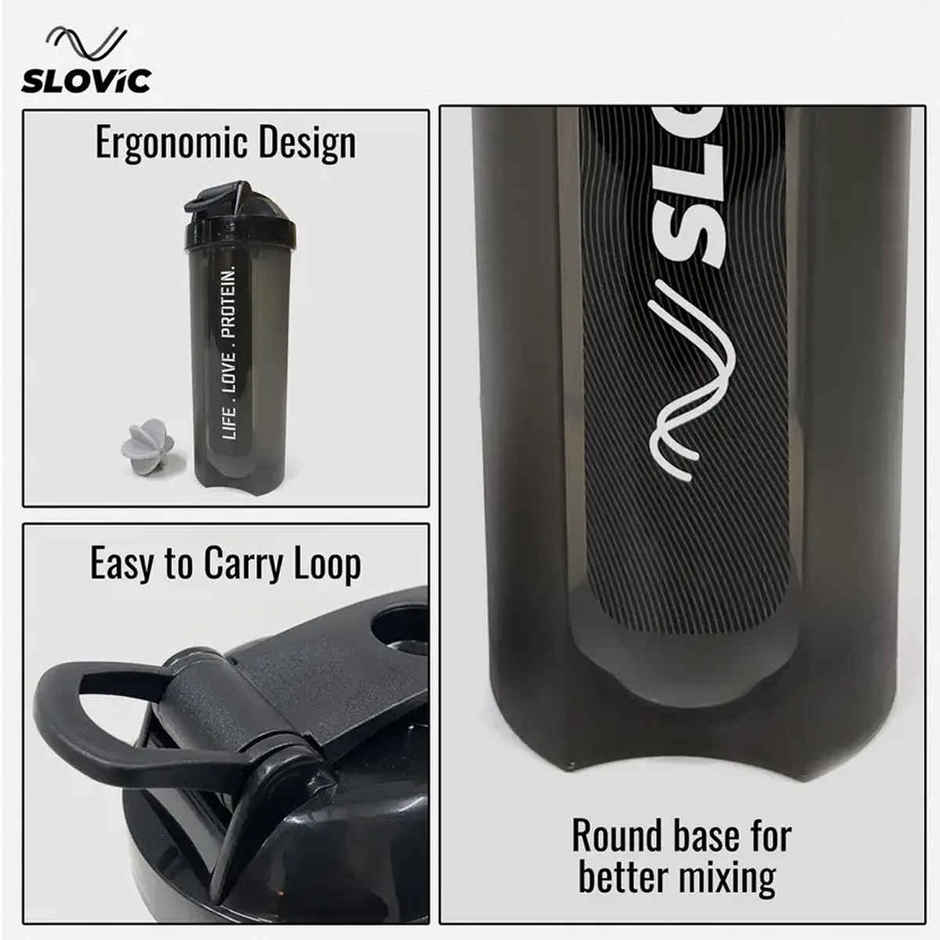 Slovic 700ml Protein Shaker for Gym and Sports | Leak|Proof | Black