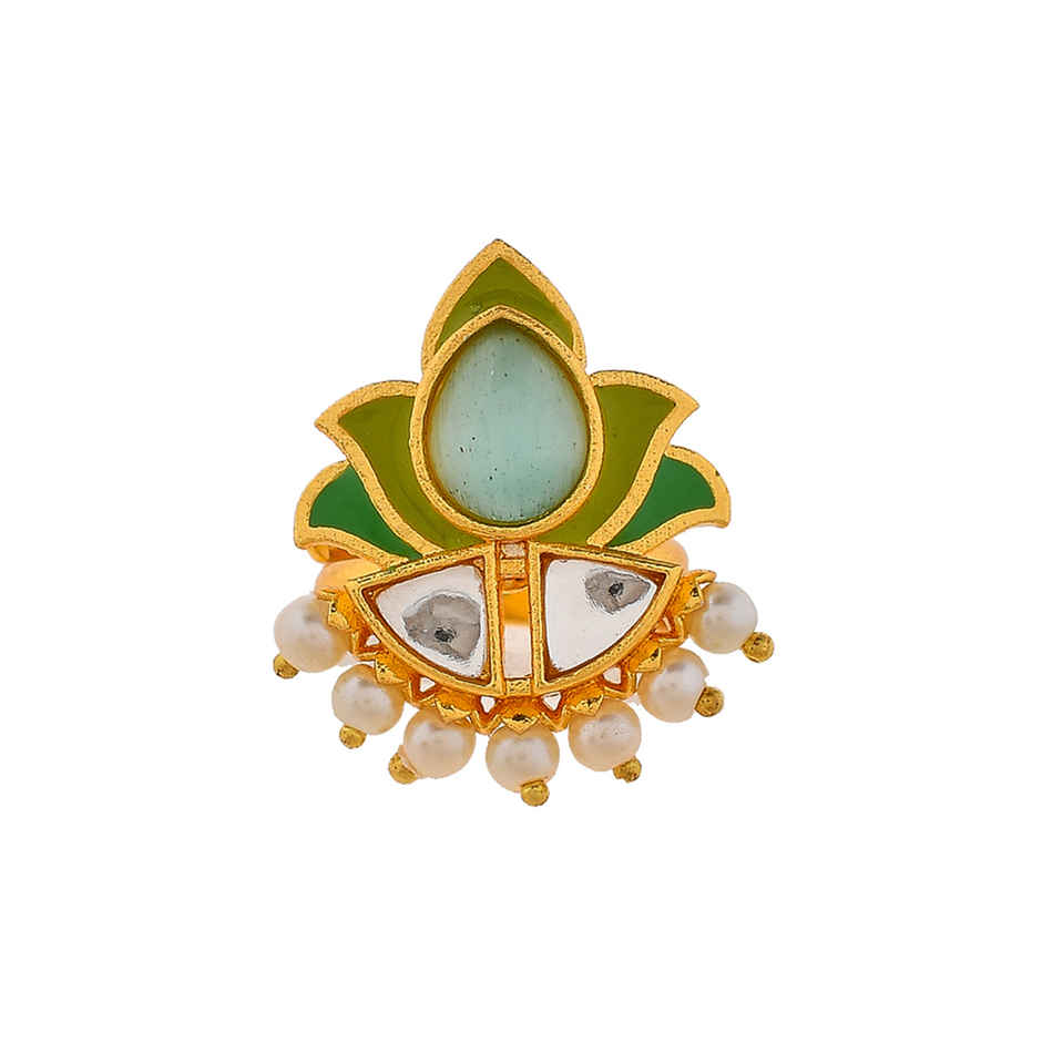 Voylla Forever More Floral Green Stone Enamelled Cocktail Ring