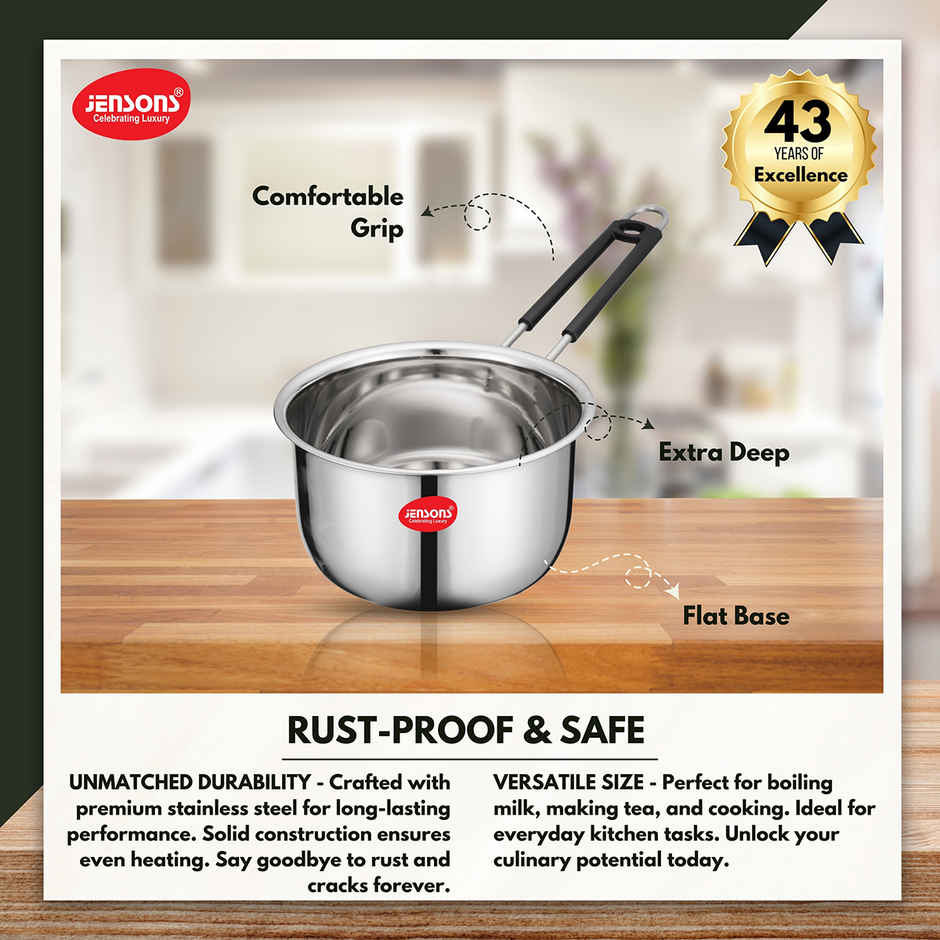 Jensons Stainless Steel Saucepan 14 cm | Milk & Tea Pan | Induction Friendly | Cap-750ml