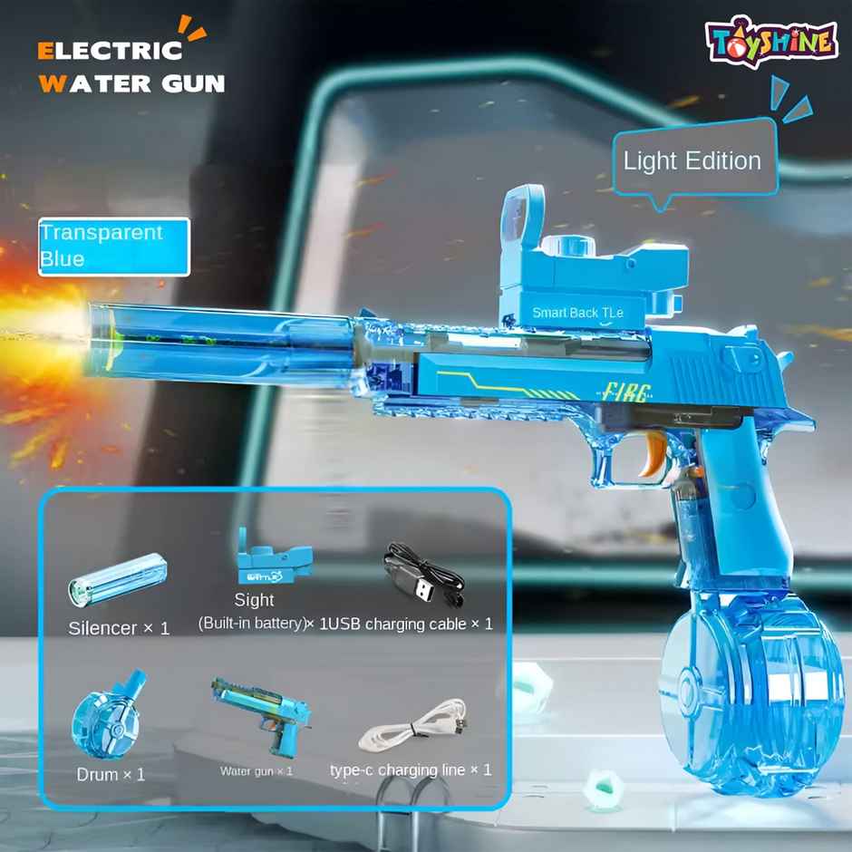 Toyshine Pistol Design Automatic Water Squirt Gun with Light | Rechargeable Holi Water Toy