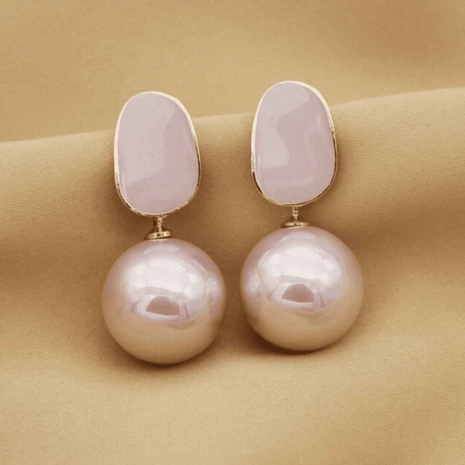 Jewels Galaxy Gold Plated Faux Pearl Enamelled Drop Earrings