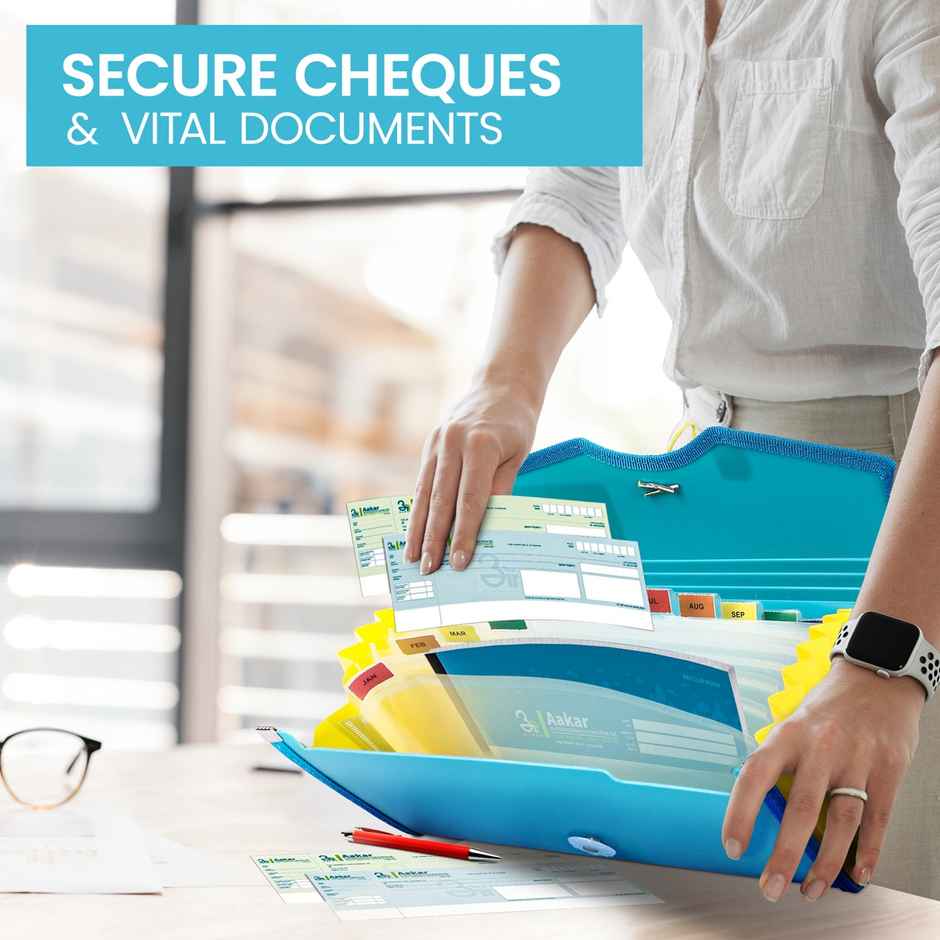 Saya Expanding Cheque Book File | 13 Pocket Document Organizer with Elastic Closure