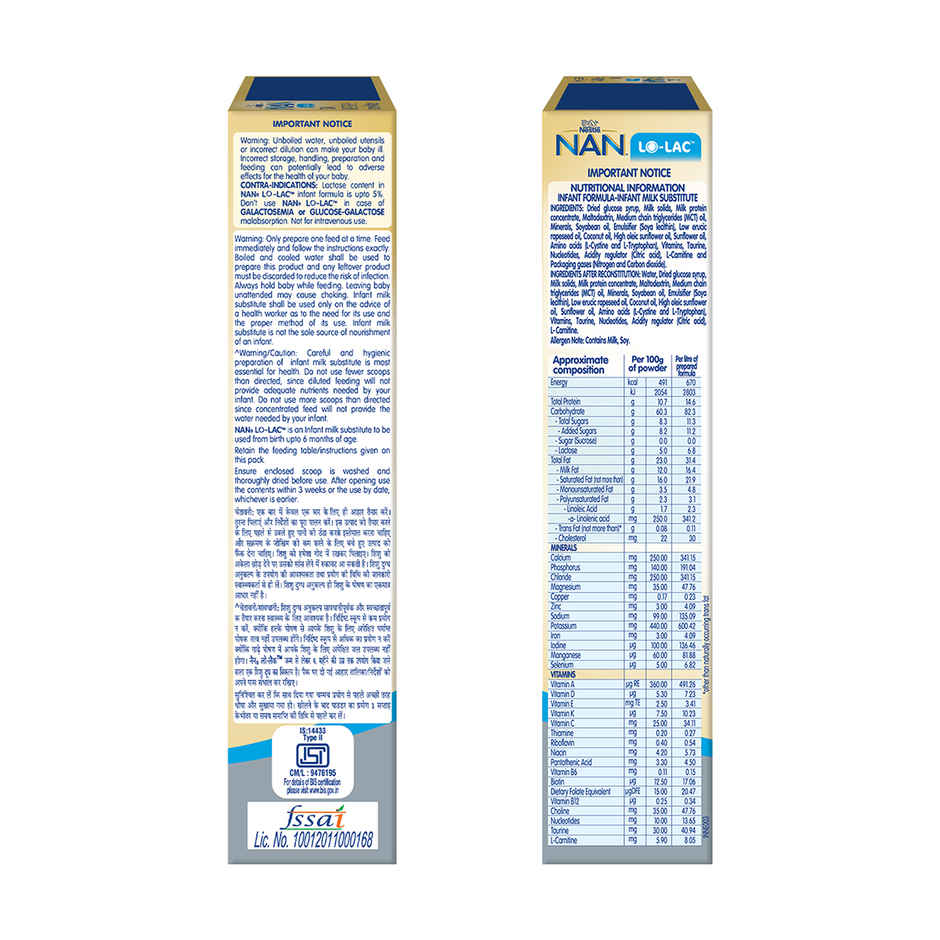 Nestle Nan Lo-Lac Baby Milk Powder For Infants From Birth Onwards Bag-In-Box Pack