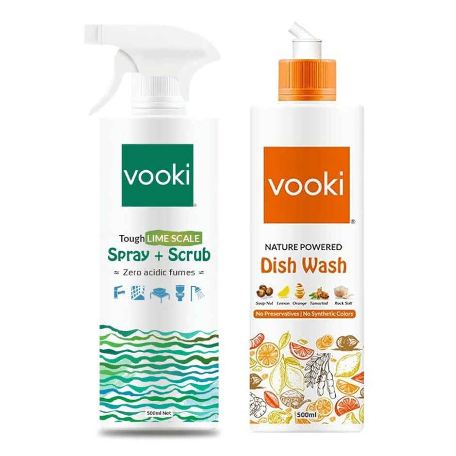 Vooki Nature Powered Dishwash Liquid (500ml) & Vooki Ecofriendly Limescale Removerdescaler (500ml) Combo
