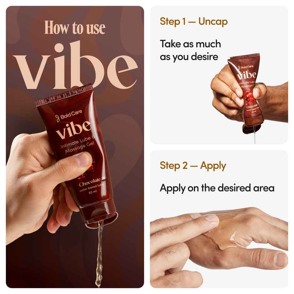 Bold Care Vibe Chocolate Water Based Lube (50ml) & Bold Care 404 By All-In-One Flavours Pack Condoms - Chocolate, Strawberry, Mango, Vanilla, & Bubblegum (10pc) Combo