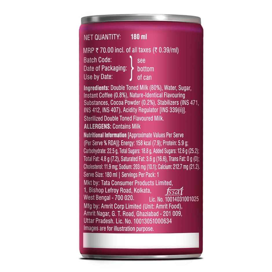 Tata Cold Coffee Belgian Chocolate Iced Coffee, Rich & Creamy, Flavoured Milk, Can