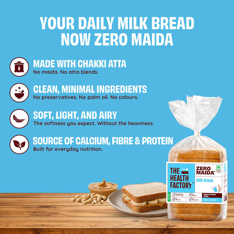 The Health Factory Milk Bread | Zero Maida | Source of Calcium & Fibre | Whole Wheat Bread