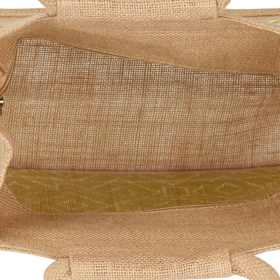 Jute Cottage Carry Bag - Taper Lunch Zipper Bag | Eco-friendly | Stylish | Green | 10 x 13 x 6