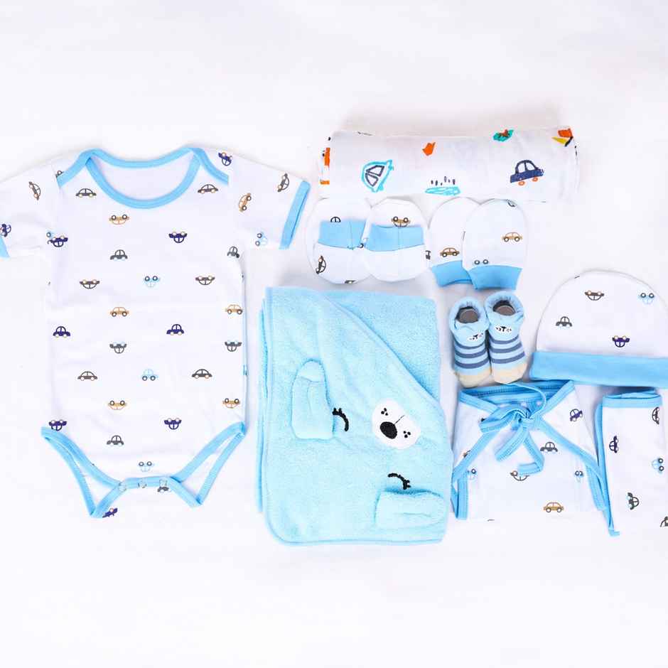 Moms Home Organic Cotton Baby Essentials 11 Items Gift Set | 0-3 Months | Car