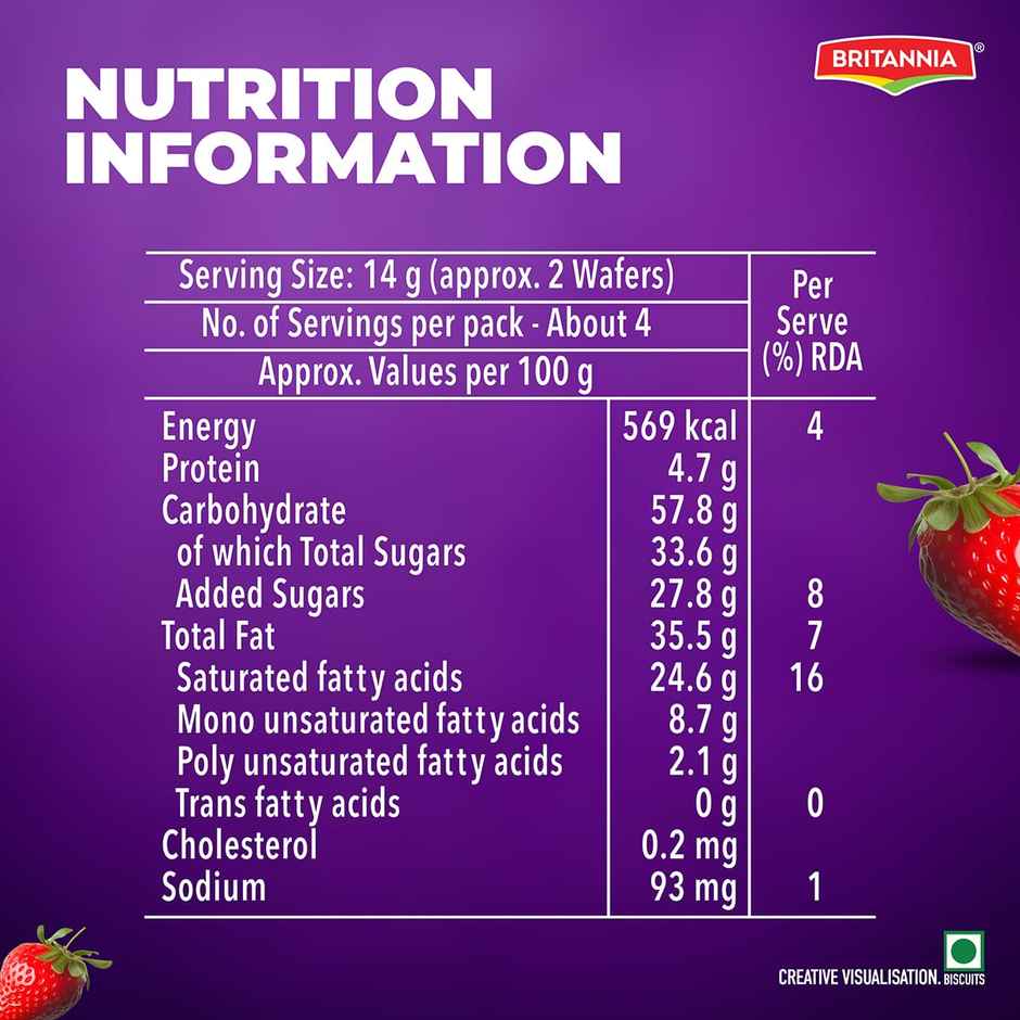 Britannia Treat Rich Creme Strawberry Flavoured Wafers | Light Crispy Fruity Snack