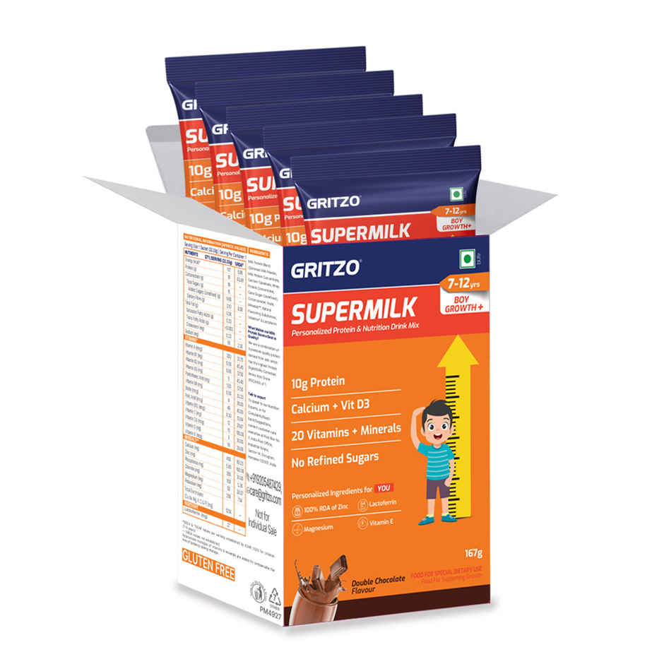 Gritzo Super Milk Growth | Formerly Height+ | 7-12y Boys | 10g Protein Powder