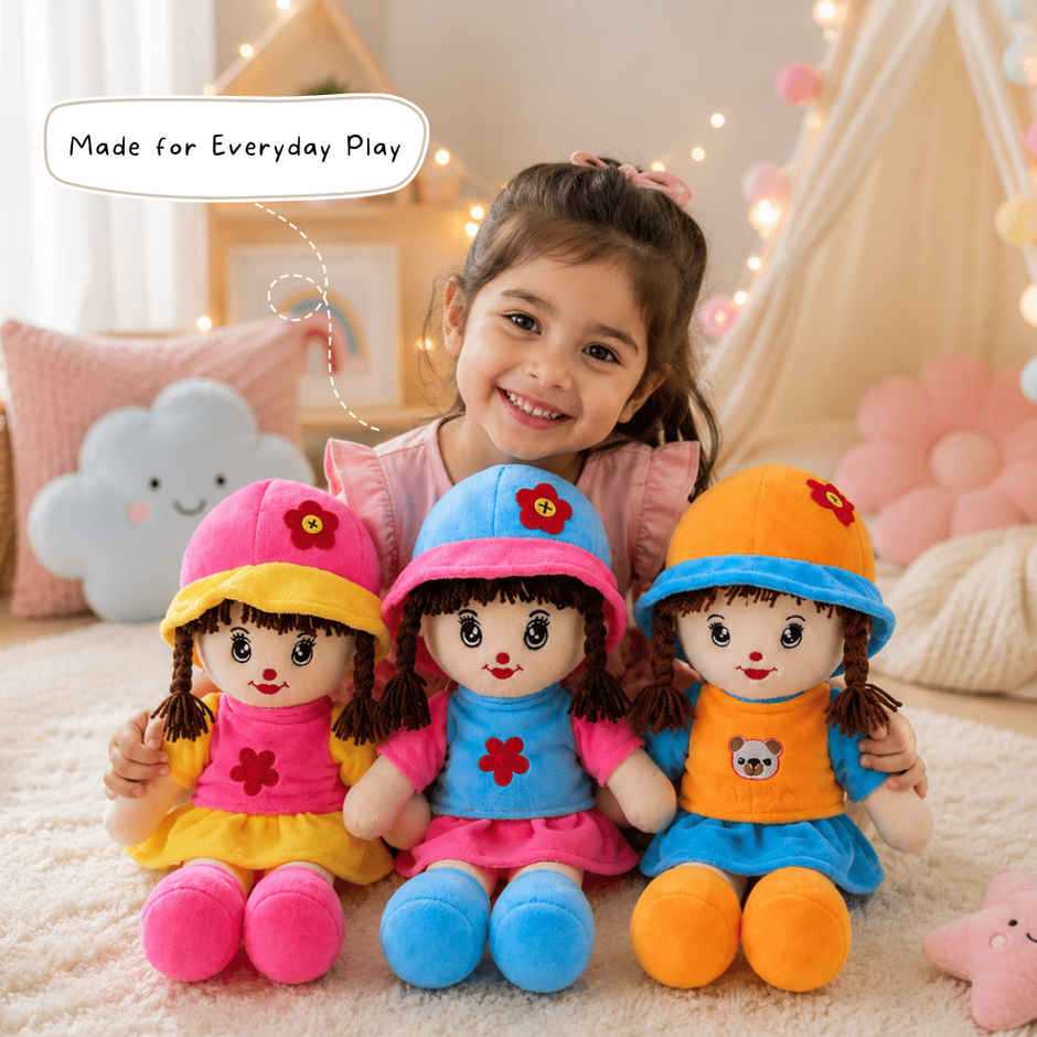 ToyTales Addie Girl Soft Doll Plush Toy for Girls | Cuddly Stuffed Toys | Birthday Gift for Kids | Orange | 35cm