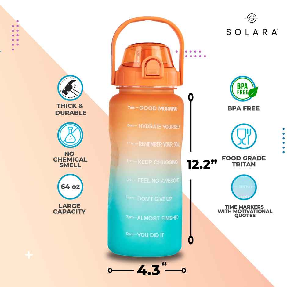 Solara Plastic Motivational Water Bottle | Multicolour | 2 L
