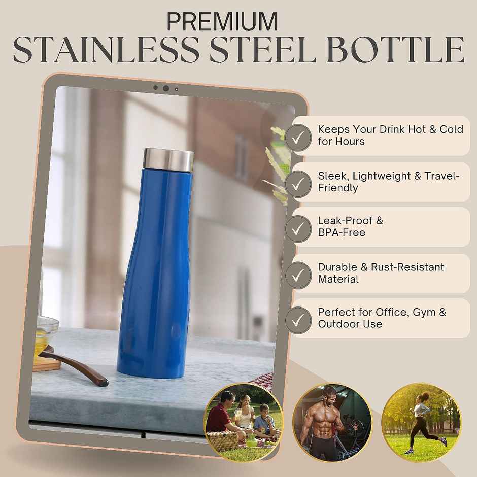 Jensons Stainless Steel Single Wall Flora 1 Bottle Liter | Blue | 1 L