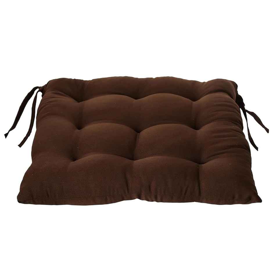 Kuber Industries Pack of 2 Chair Pad | Microfiber Square with Ties | Soft & Comfortable | Brown