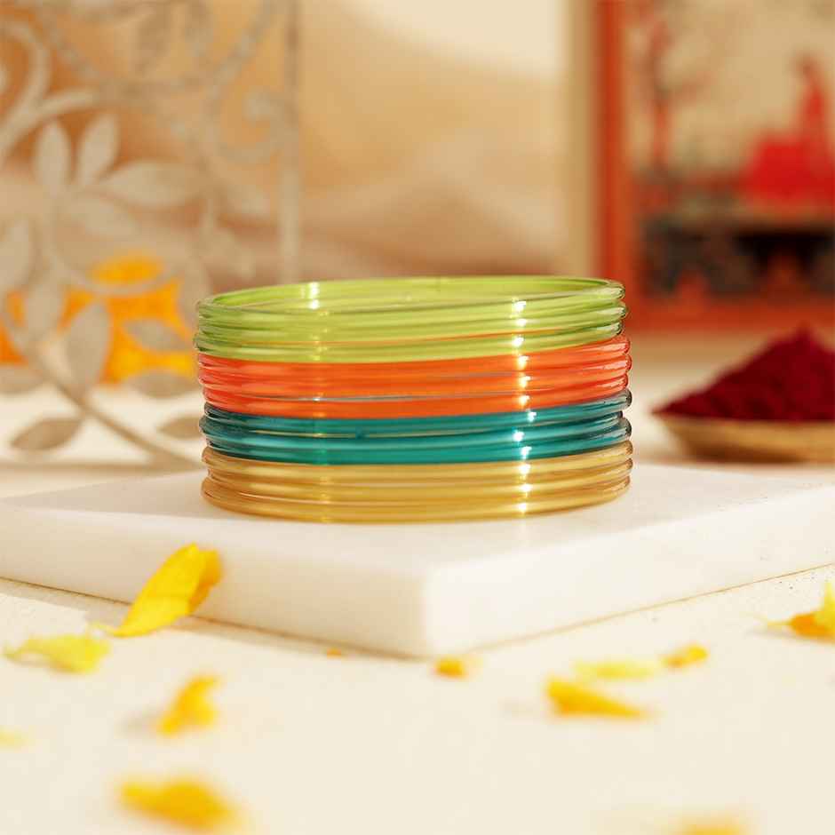Traditional Glass Bangles | Colorful Traditional Jewellery | Multicolour | Pack Of 12 | Size 2.6 | Oye Happy
