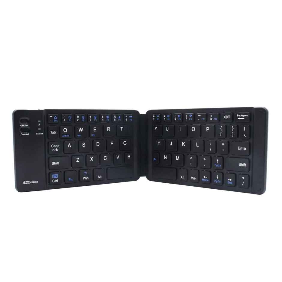 Portronics Chicklet Foldable QWERTY Keyboard, Mini Pocket Sized, Rechargeable, Bluetooth Wireless, One Touch Connect Button, for iOS, Android and Windows Tabs, Smartphones - Black
