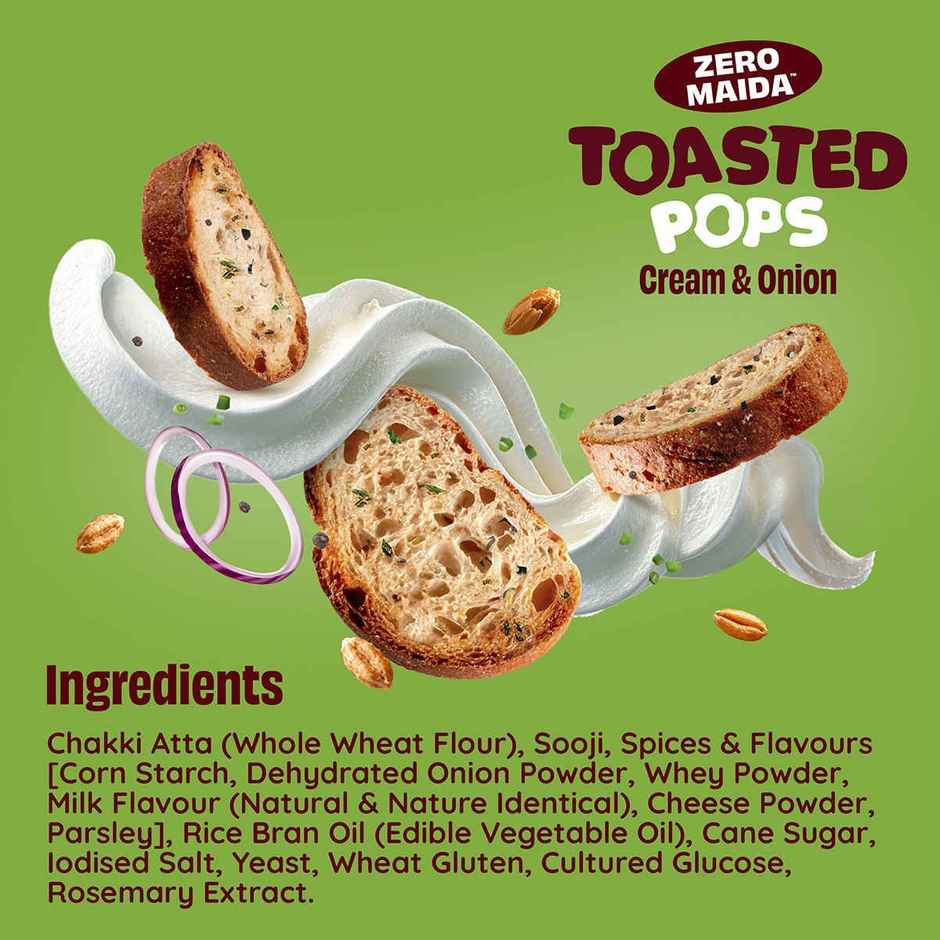 The Health Factory Toasted Pops Cream & Onion | Zero Maida | Baked Snack