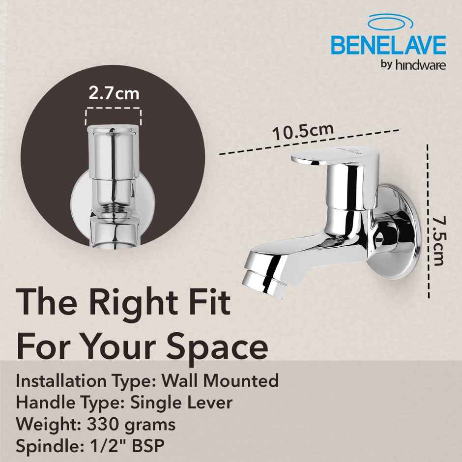 Benelave By Hindware Volga Universal Bib Tap For Bathroom | Brass With Chrome Finish