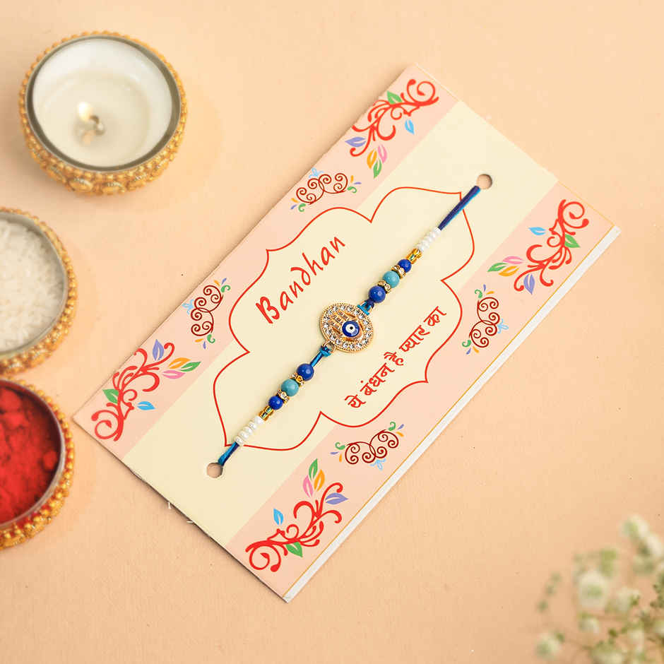 Rakhi for Brother | Evil Eye Blue & White | Pack of 1 | Tomuncle