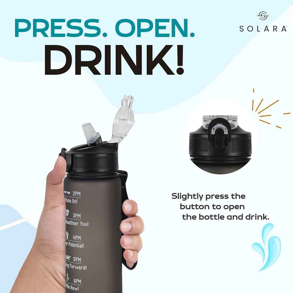 Solara Insulated Water Bottle 1 Liter For Travel, Office, School, Gym, Sipper Bottle- Black Knight