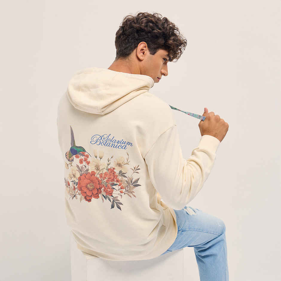 The Bear House Men's Relaxed Fit Hoodie with Graphic Back Print | Cream - S