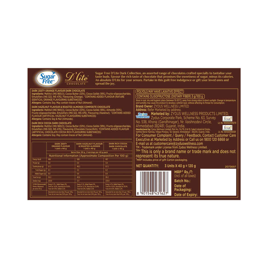 Sugar Free D'lite Dark Chocolate Gift Pack