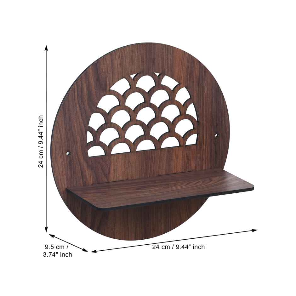 eCraftIndia Brown Round Shape Designer Wooden Wall Shelf