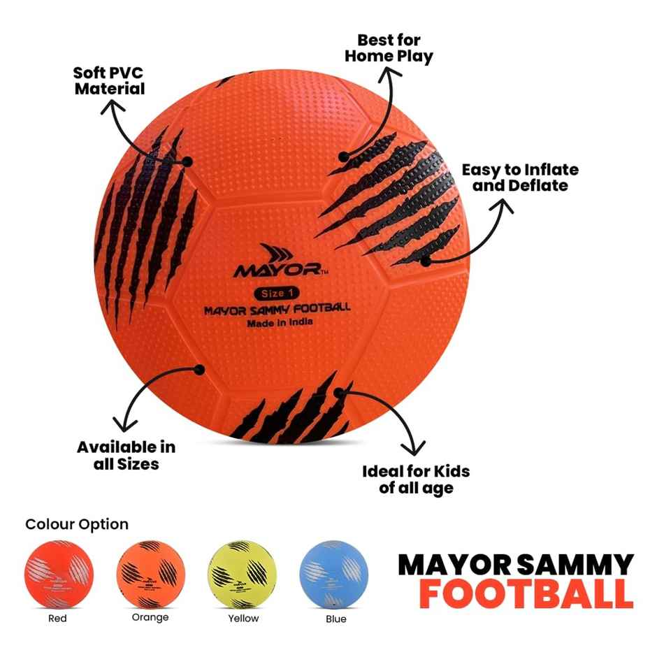 Mayor Sammy Soft Rubber Kids Football For Age Group Below 4 Years - Size- 1 (Pack Of 1, Orange)
