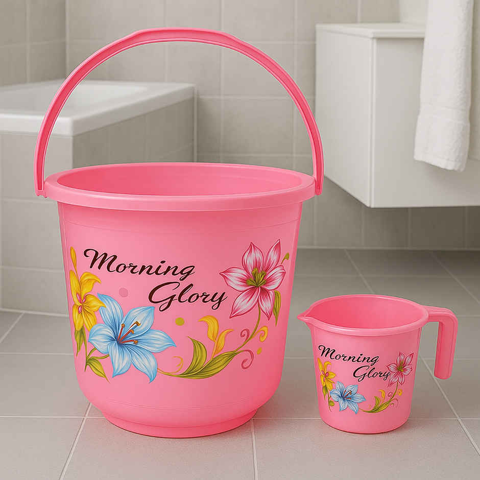Kuber Industries 16L Unbreakable Plastic Bathroom Bucket with 500ML Mug | Large | Pink