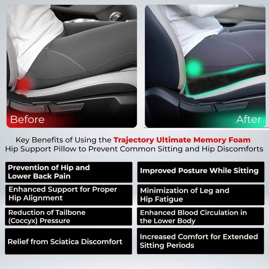 Trajectory Ultimate Car Seat Pillow With Advancedx Orthopedic Memory Foam Napolean Black