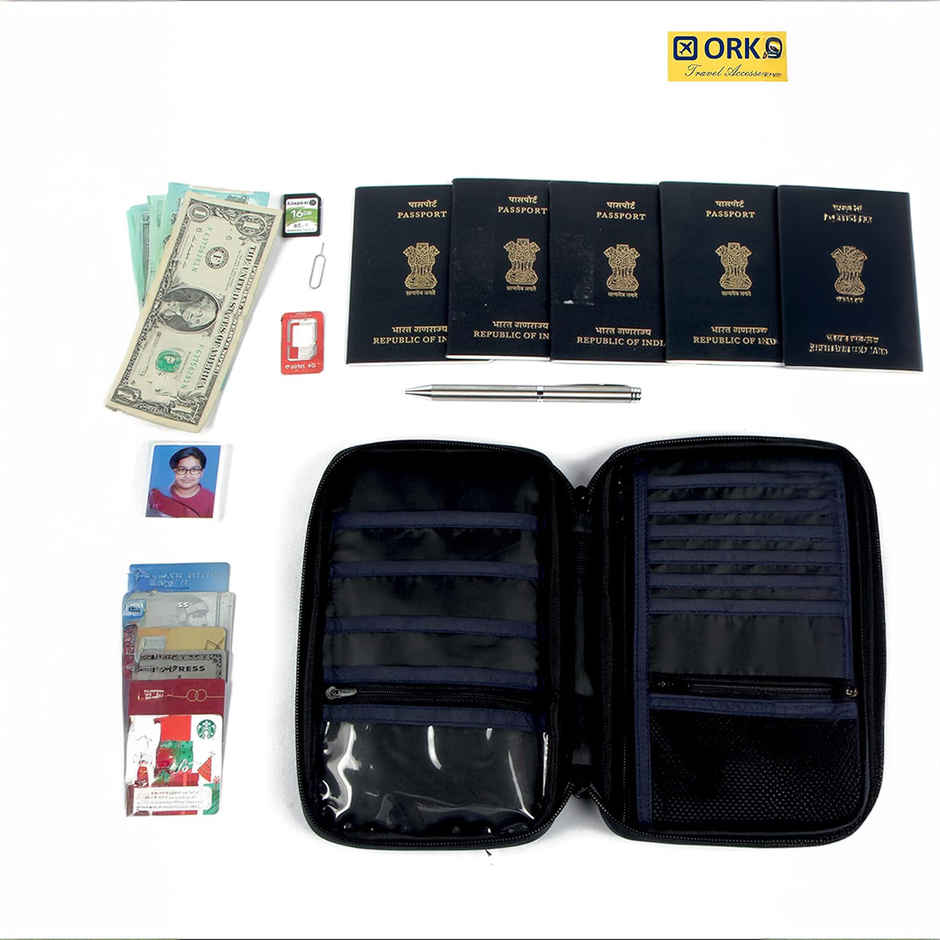 ORKA Unisex Solid Polyester Passport Holder | Navy Blue