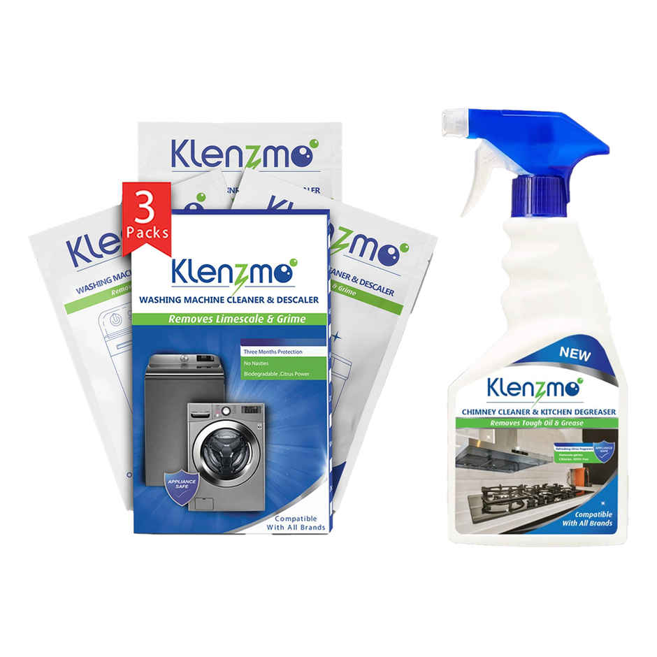 Klenzmo Washing Machine Cleaner Powder (180g) & Klenzmo Chimney Cleaner And Kitchen Degreaser (400ml) Combo