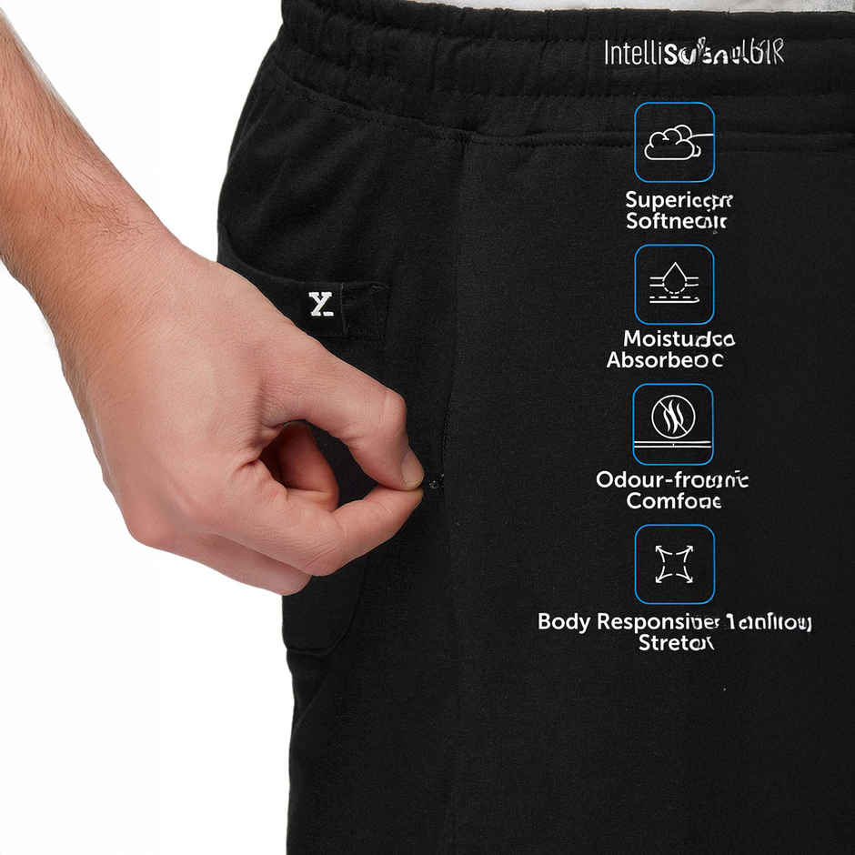 XYXX Ace Cotton Modal solid Shorts | 2 Side Pocket with zip | Black- L