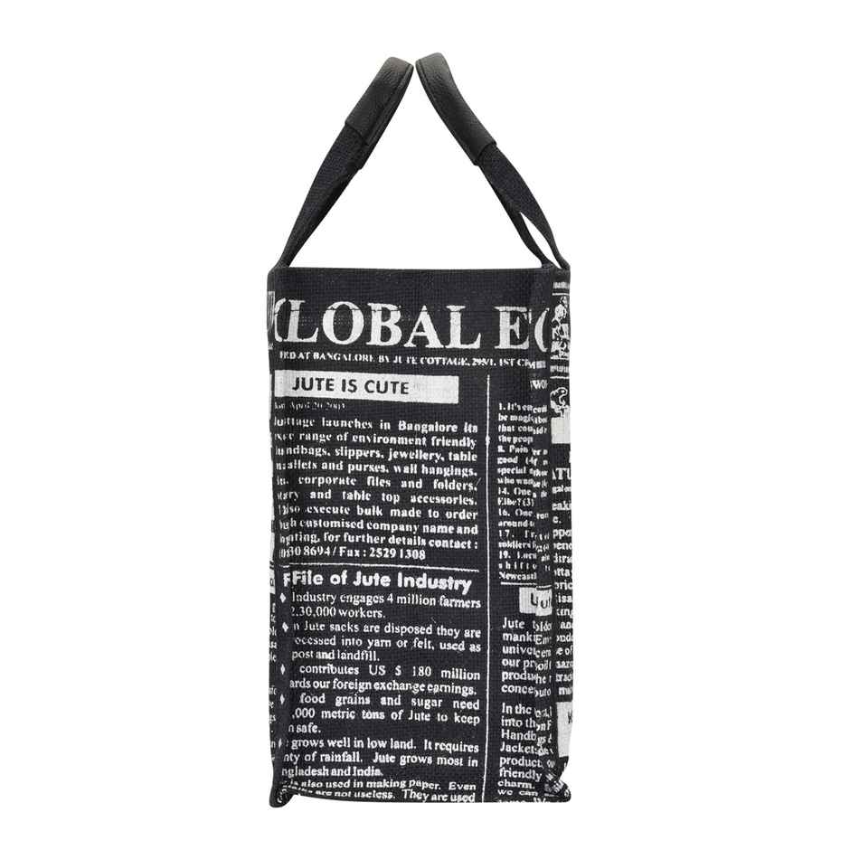 Jute Cottage Carry Bag - Small Lunch Bag | Eco-friendly | Stylish | Global | | Black | 10 x 10 x 6