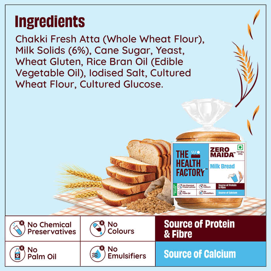 The Health Factory Zero Maida Milk Bread | Clean Label - Not Brown