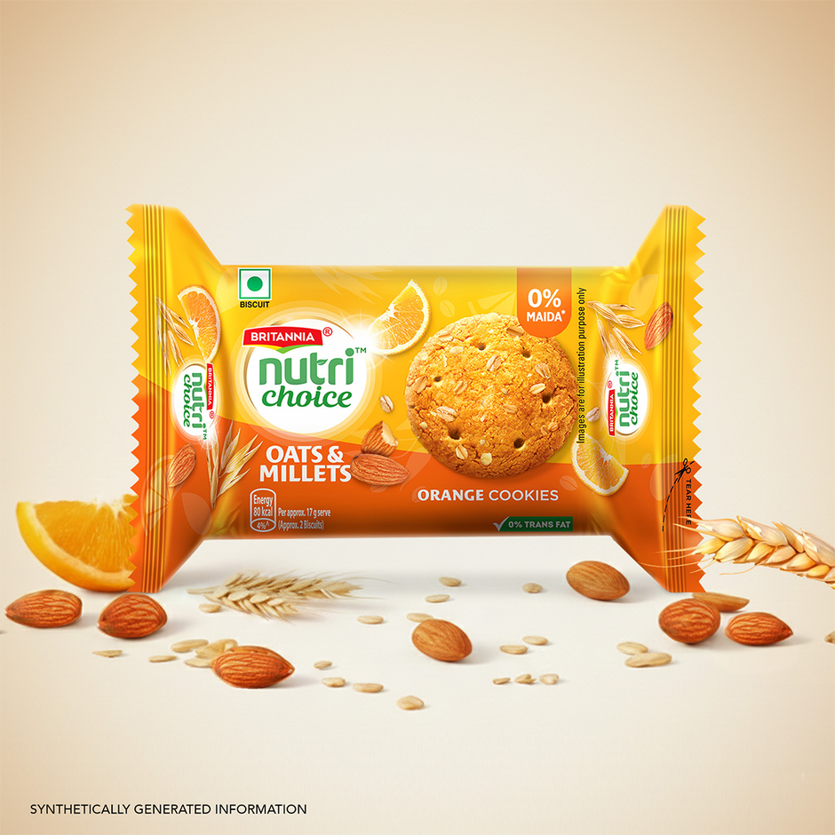 Britannia Nutrichoice Oats Orange & Almond Biscuits | Maida-Free And Trans Fat-Free
