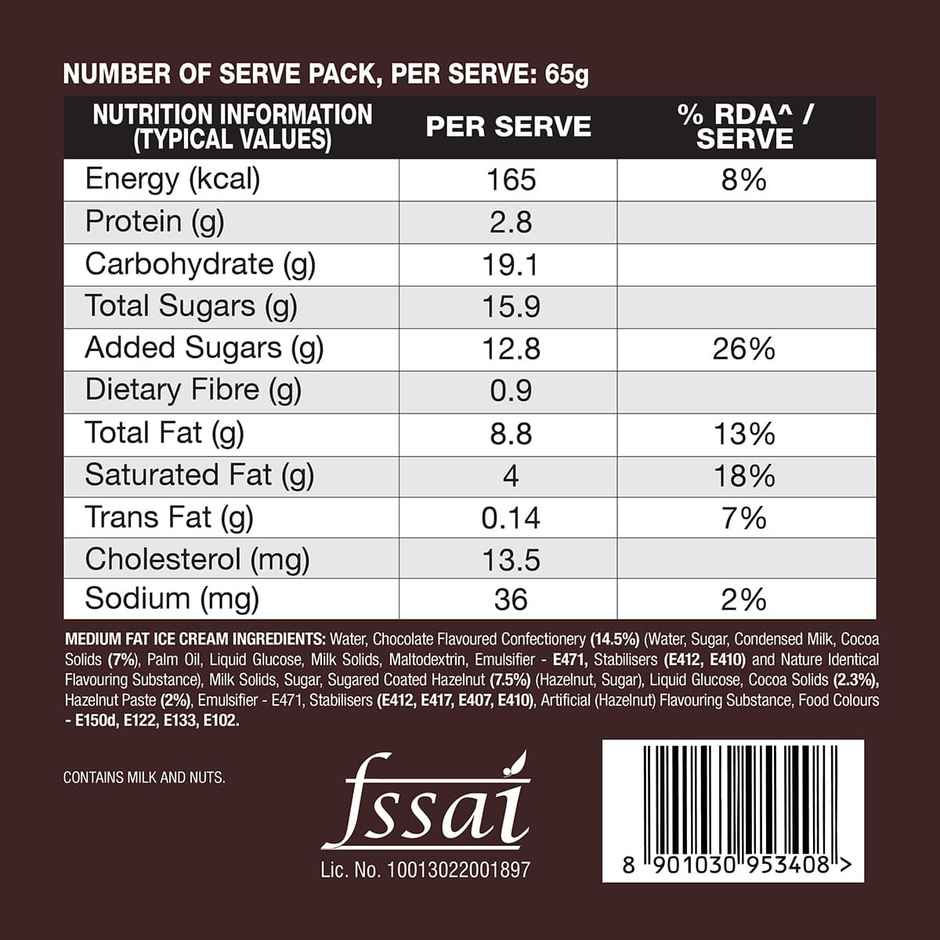 Kwality Wall'S Hazelnut Chocolate Ice Cream Tub (500ml) & Hershey'S Chocolate Syrup | Topping Sauce (180g) Combo