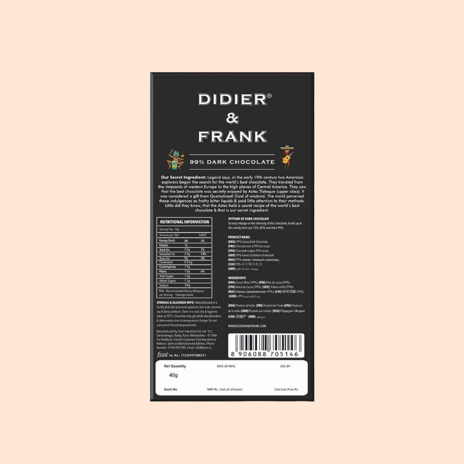 Didier & Frank 99% Dark Chocolate Bar | Premium & Indulgent