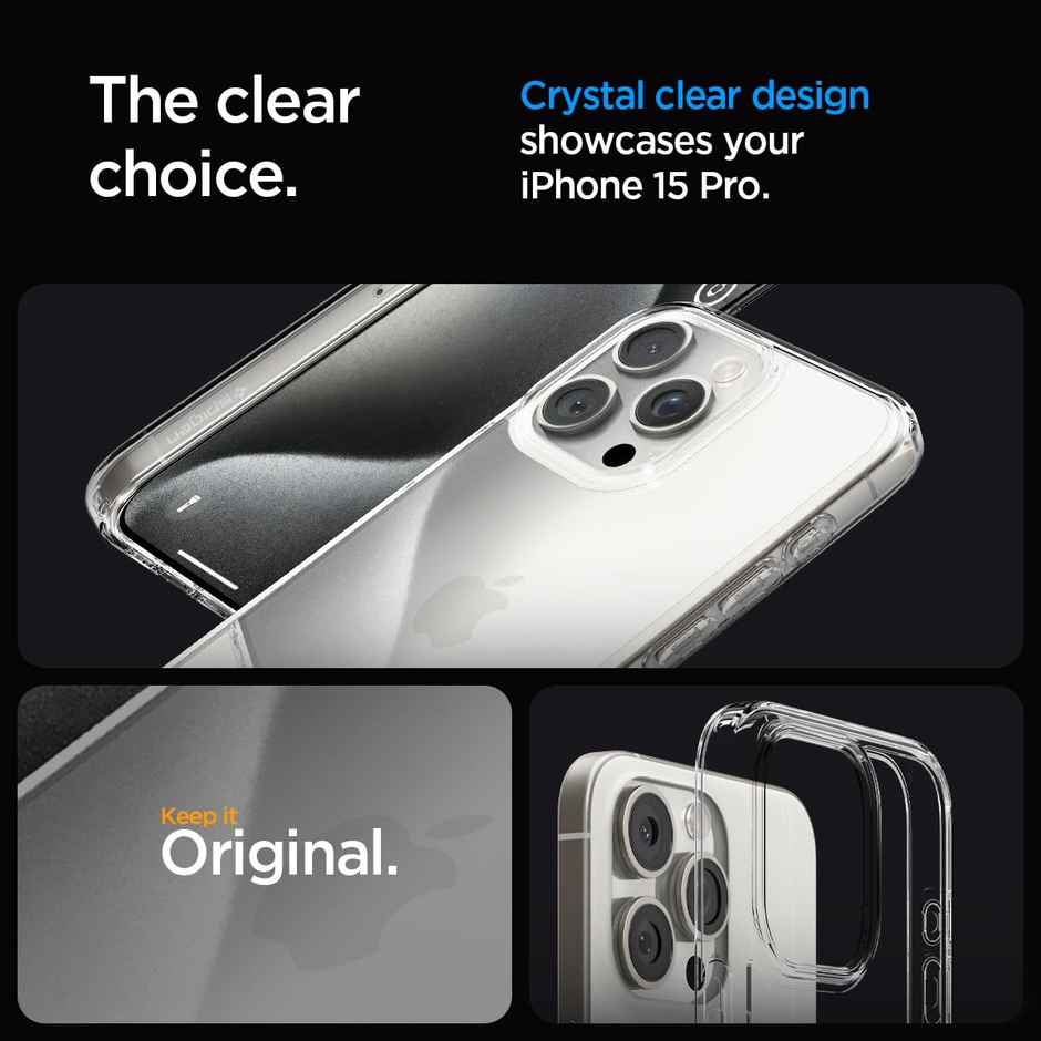 Spigen Ultra Hybrid Back Cover Case Compatible with iPhone 15 Pro(TPU +Poly Carbonate|Crystal Clear)