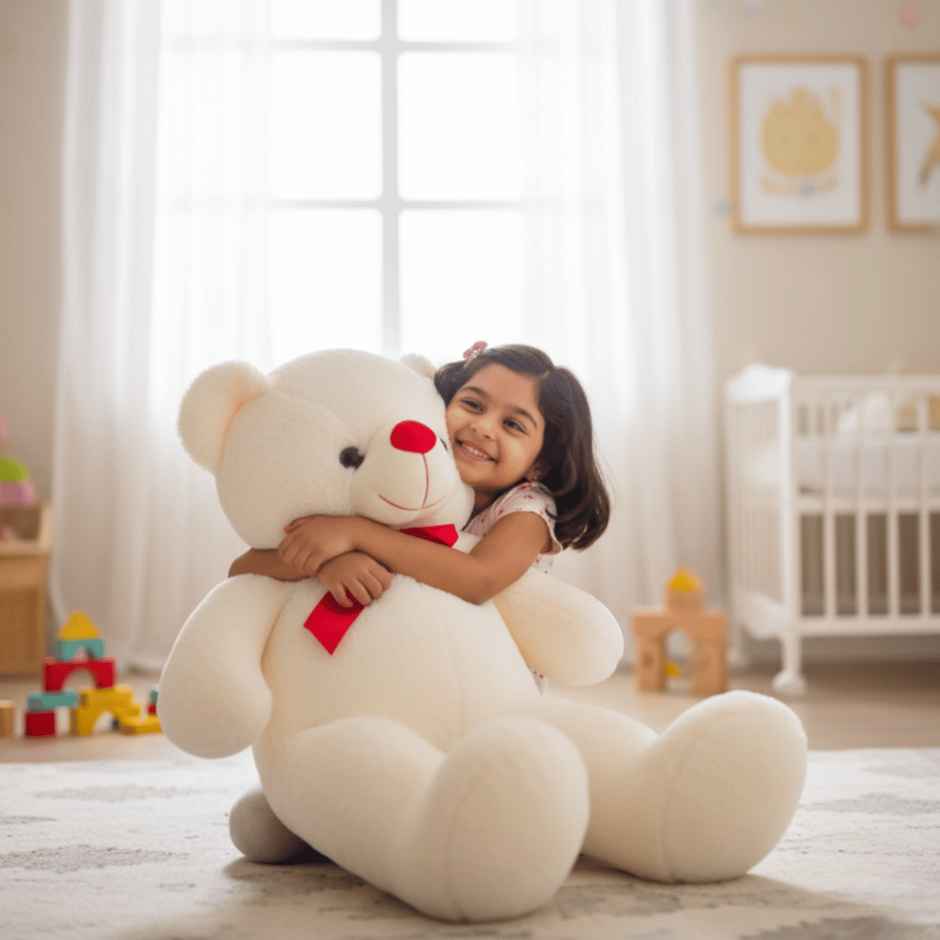 Toytales Wolly Bear Cream 90cm|Teddy Bear |Plush Toy |Soft Toy|Animal With Ribbon|Cute Toys For Kids