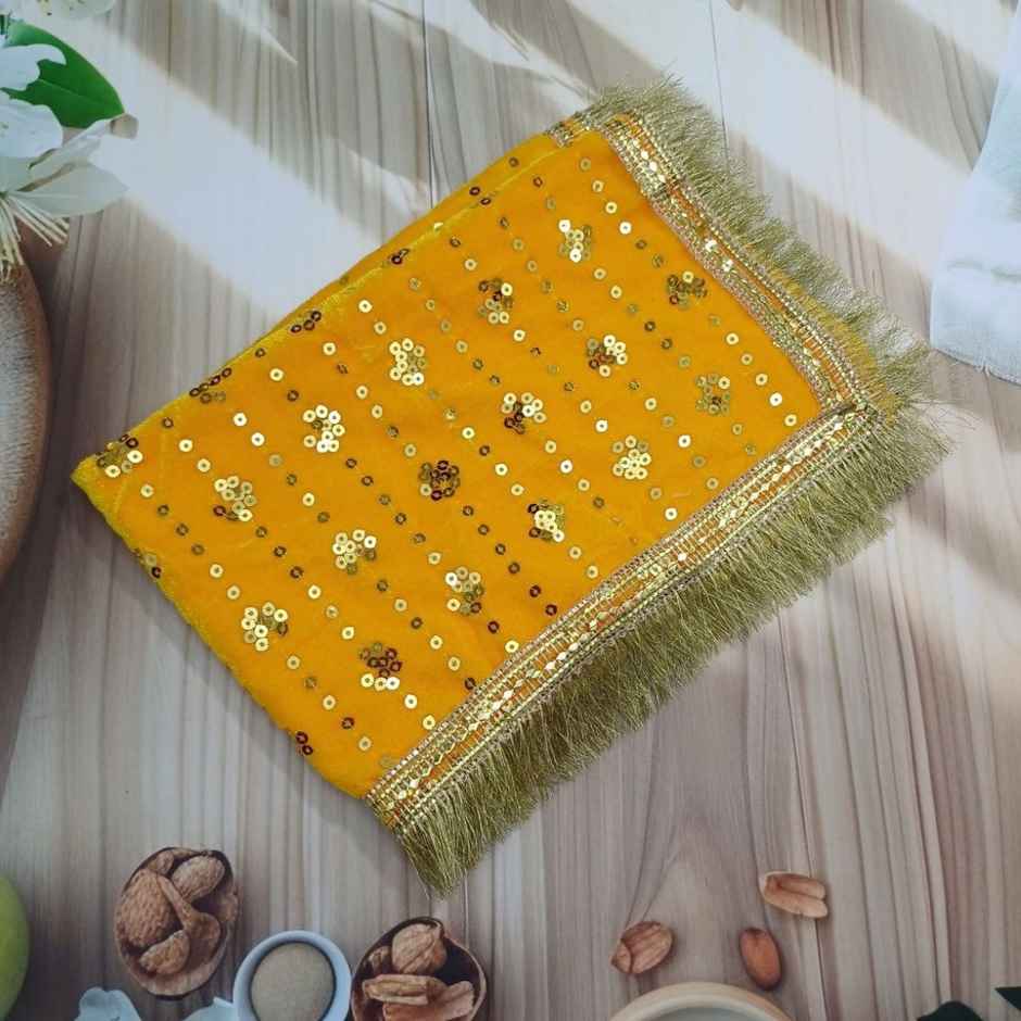 Mata Ki Chunri | Velvet | Yellow | 13 x 21 inch | Gullak