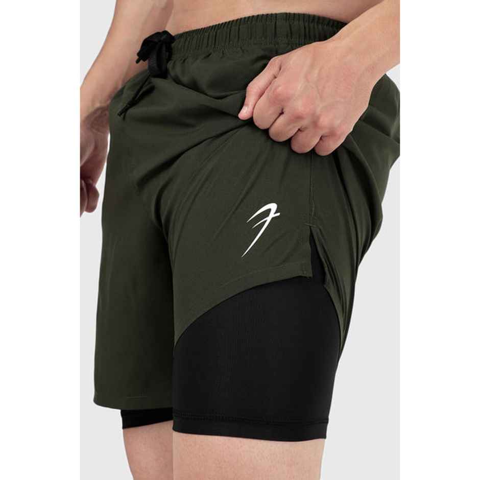 Fuaark Men's 2 in 1 Compression Shorts | Olive - L