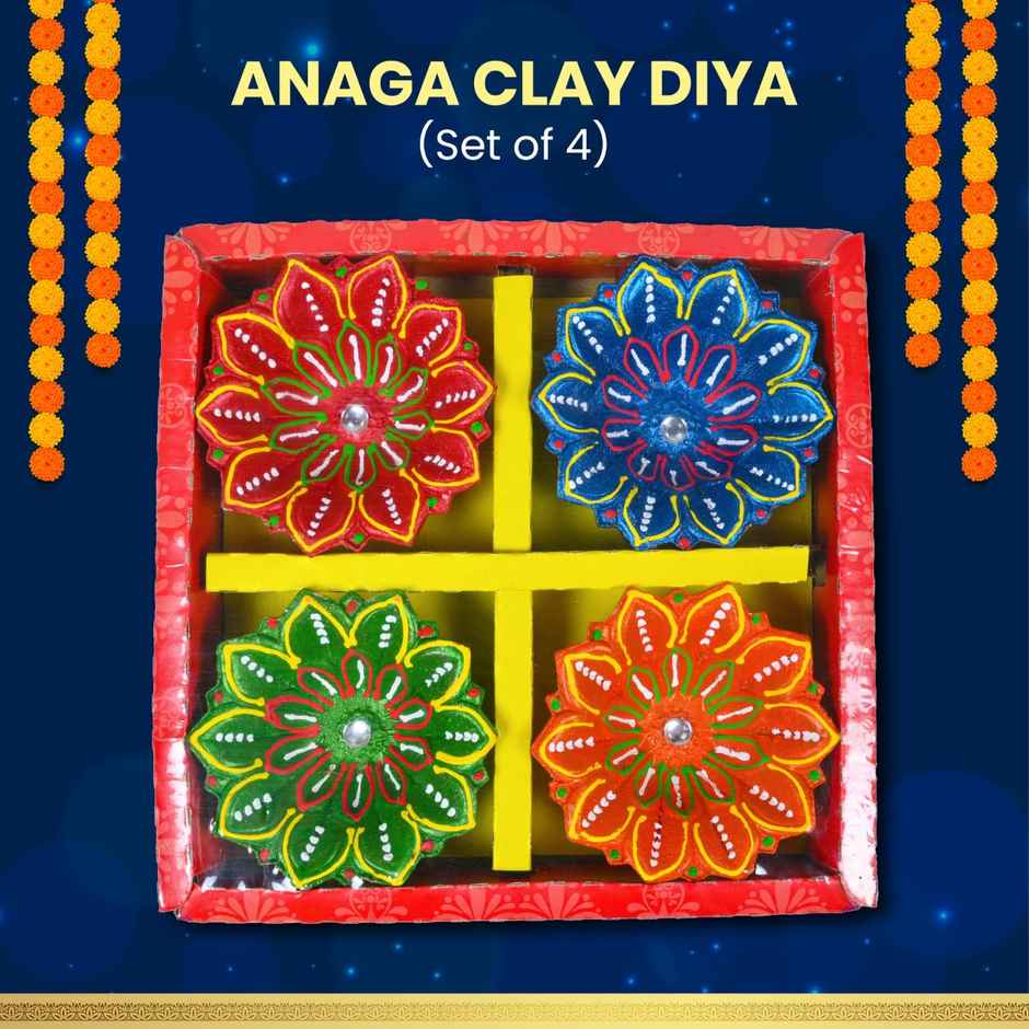 Anaga Clay Diya | Multicolour | Pack Of 4 | Designer Diya | Dealberg